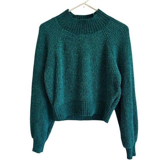 Lulus Seasonally Sweet Teal Green Chenille Mock Neck Sweater, Size XS - Picture 5 of 9